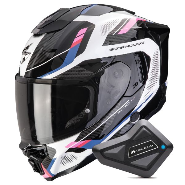 Full Face Scorpion Exo 1500 Air Sleek White Black Pink + Kit Bluetooth BT Mini