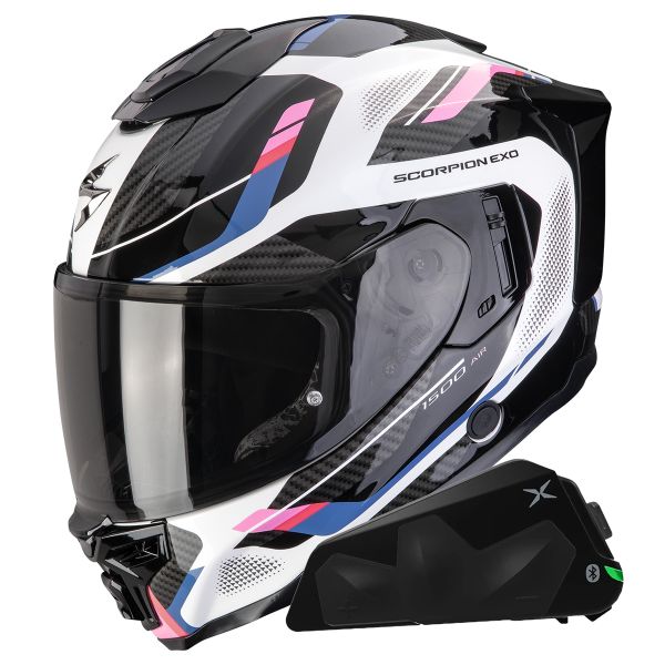 Full Face Scorpion Exo 1500 Air Sleek White Black Pink + Kit bluetooth Exo-Com Link-1C