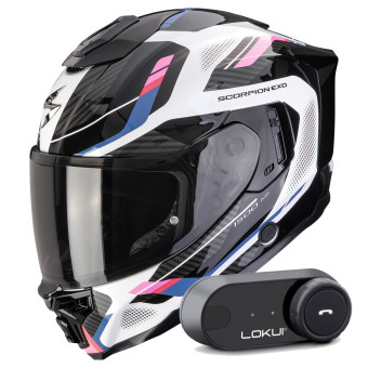 Full Face Scorpion Exo 1500 Air Sleek White Black Pink + Kit Bluetooth Lokui K30