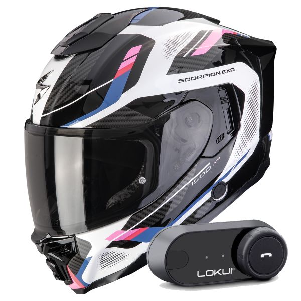 Full Face Scorpion Exo 1500 Air Sleek White Black Pink + Kit Bluetooth Lokui K30
