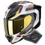 Casque Full Face Scorpion Exo 1500 Air Sleek White Blue Yellow + Kit Bluetooth BT Mini