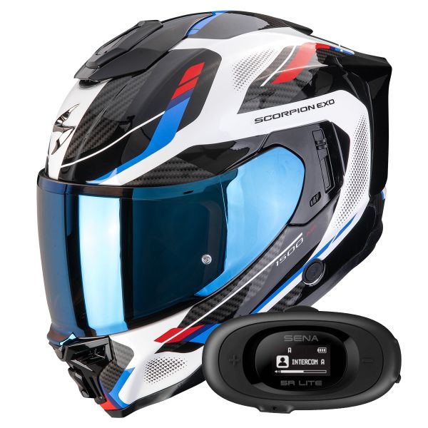 Full Face Scorpion Exo 1500 Air Sleek White Red Blue + Kit bluetooth 5R Lite Solo
