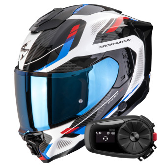 Full Face Scorpion Exo 1500 Air Sleek White Red Blue + Kit Bluetooth 5S Solo
