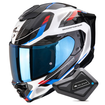 Full Face Scorpion Exo 1500 Air Sleek White Red Blue + Kit Bluetooth BT Mini