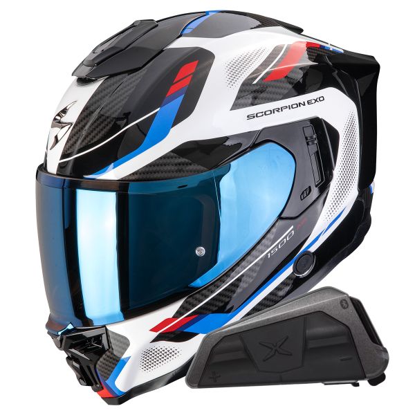 Full Face Scorpion Exo 1500 Air Sleek White Red Blue + Kit bluetooth Exo-Com Link-1