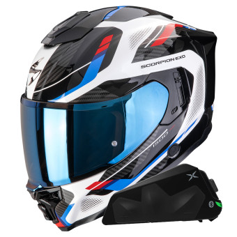 Full Face Scorpion Exo 1500 Air Sleek White Red Blue + Kit bluetooth Exo-Com Link-1C