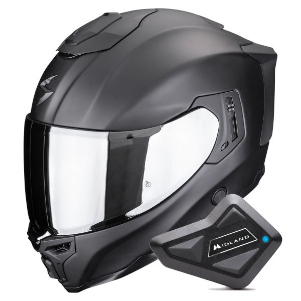 Full Face Scorpion Exo 1500 Air Solid Matt Black + Kit Bluetooth BT Mini