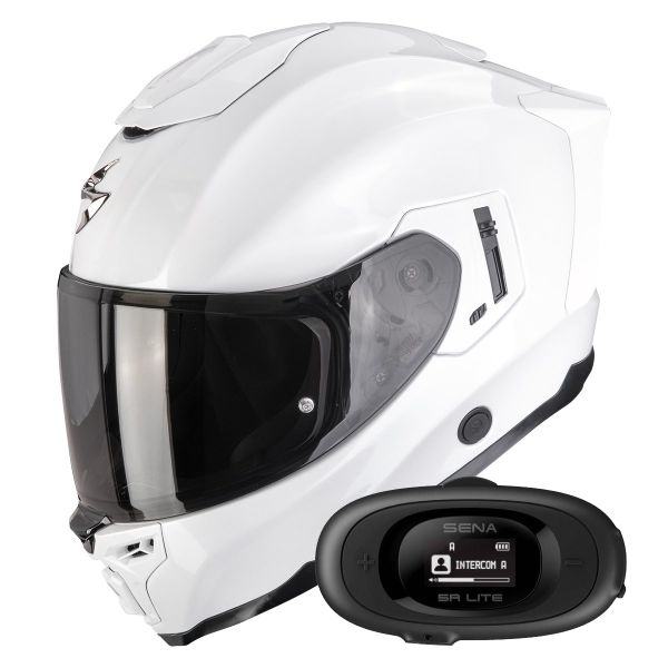Full Face Scorpion Exo 1500 Air Solid Pearl White + Kit bluetooth 5R Lite Solo
