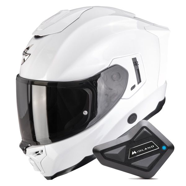 Full Face Scorpion Exo 1500 Air Solid Pearl White + Kit Bluetooth BT Mini