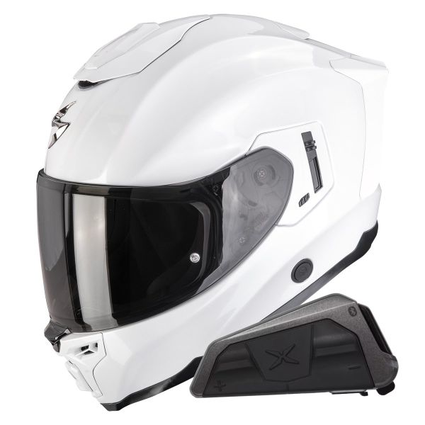 Full Face Scorpion Exo 1500 Air Solid Pearl White + Kit bluetooth Exo-Com Link-1