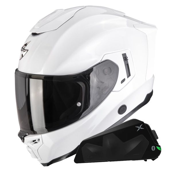 Full Face Scorpion Exo 1500 Air Solid Pearl White + Kit bluetooth Exo-Com Link-1C