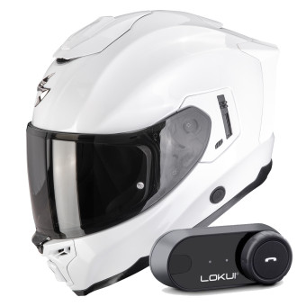 Full Face Scorpion Exo 1500 Air Solid Pearl White + Kit Bluetooth Lokui K30