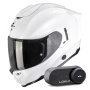 Casque Full Face Scorpion Exo 1500 Air Solid Pearl White + Kit Bluetooth Lokui K30