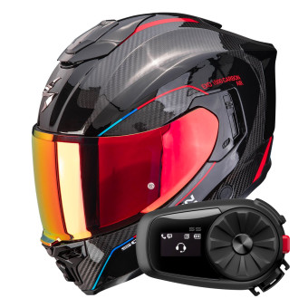 Full Face Scorpion Exo 1500 Carbon Air Mundi Black Red + Kit Bluetooth 5S Solo