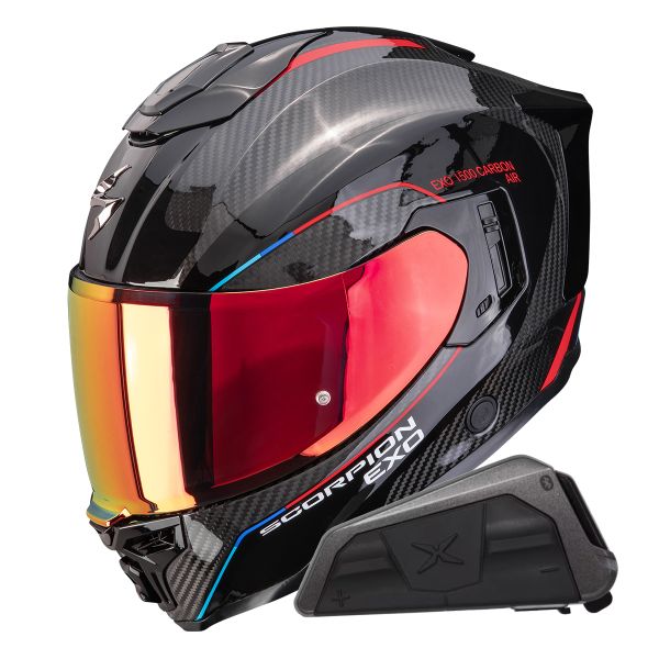 Full Face Scorpion Exo 1500 Carbon Air Mundi Black Red + Kit bluetooth Exo-Com Link-1
