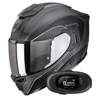 Full Face Scorpion Exo 1500 Carbon Air Mundi Matt Black Silver + Kit bluetooth 5R Lite Solo