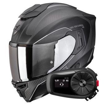 Full Face Scorpion Exo 1500 Carbon Air Mundi Matt Black Silver + Kit Bluetooth 5S Solo