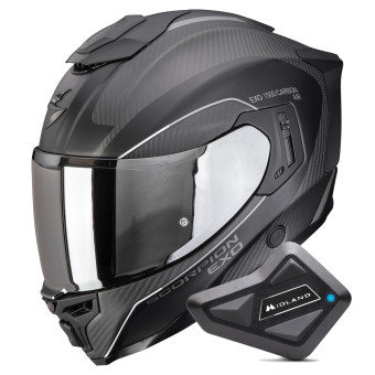 Full Face Scorpion Exo 1500 Carbon Air Mundi Matt Black Silver + Kit Bluetooth BT Mini