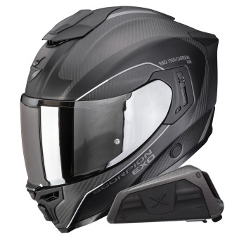 Full Face Scorpion Exo 1500 Carbon Air Mundi Matt Black Silver+Kit bluetooth Exo-Com Link-1