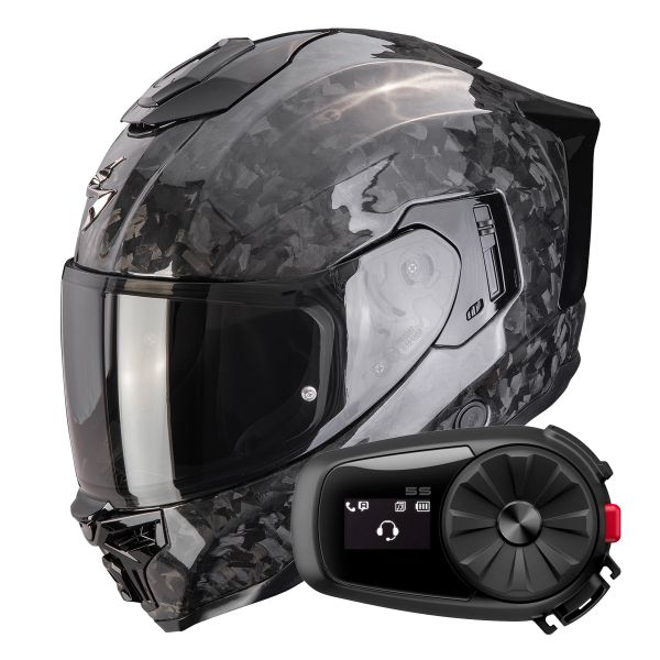Full Face Scorpion Exo 1500 Carbon Air Onyx Solid Black + Kit Bluetooth 5S Solo