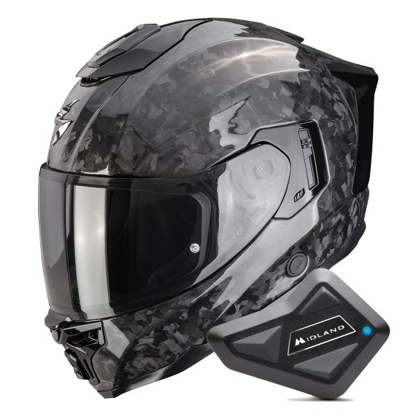 Full Face Scorpion Exo 1500 Carbon Air Onyx Solid Black + Kit Bluetooth BT Mini