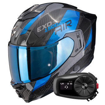 Full Face Scorpion Exo 1500 Carbon Air Platted Black Blue + Kit Bluetooth 5S Solo