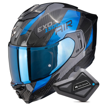 Full Face Scorpion Exo 1500 Carbon Air Platted Black Blue + Kit Bluetooth BT Mini