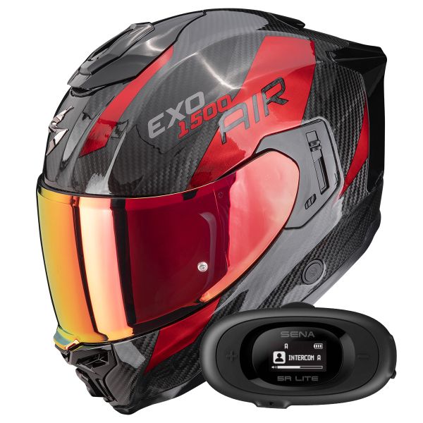Full Face Scorpion Exo 1500 Carbon Air Platted Black Red + Kit bluetooth 5R Lite Solo