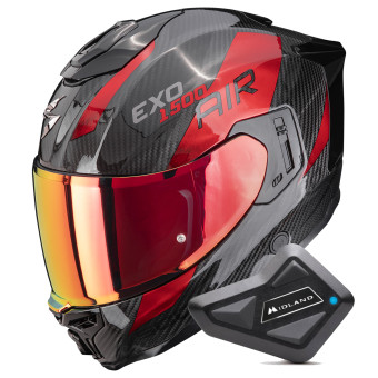 Full Face Scorpion Exo 1500 Carbon Air Platted Black Red + Kit Bluetooth BT Mini