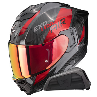 Full Face Scorpion Exo 1500 Carbon Air Platted Black Red + Kit bluetooth Exo-Com Link-1