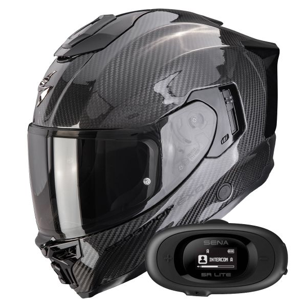 Full Face Scorpion Exo 1500 Carbon Air Solid Black + Kit bluetooth 5R Lite Solo