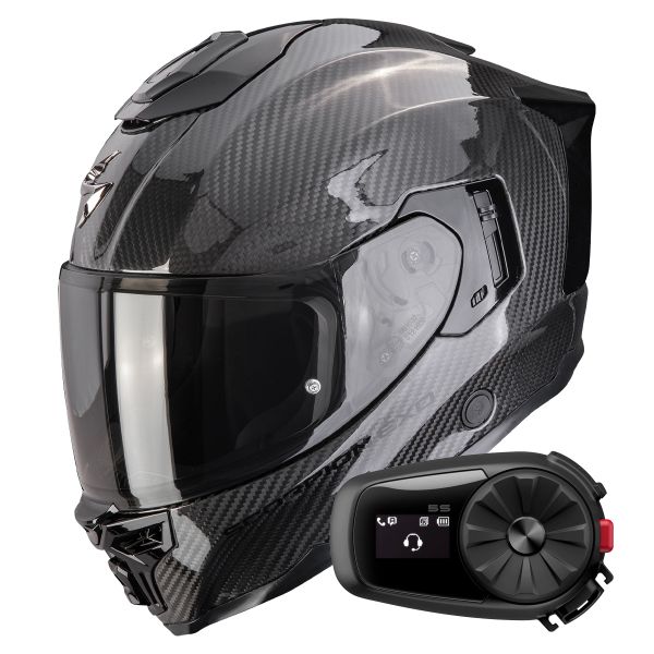 Full Face Scorpion Exo 1500 Carbon Air Solid Black + Kit Bluetooth 5S Solo