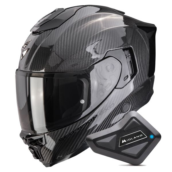 Full Face Scorpion Exo 1500 Carbon Air Solid Black + Kit Bluetooth BT Mini