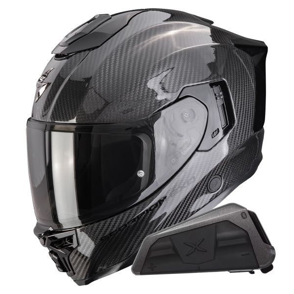 Full Face Scorpion Exo 1500 Carbon Air Solid Black + Kit bluetooth Exo-Com Link-1