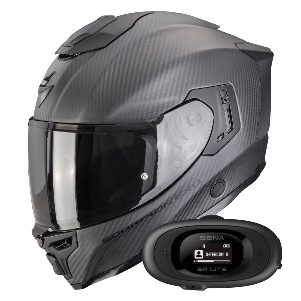 Full Face Scorpion Exo 1500 Carbon Air Solid Matt Black + Kit bluetooth 5R Lite Solo