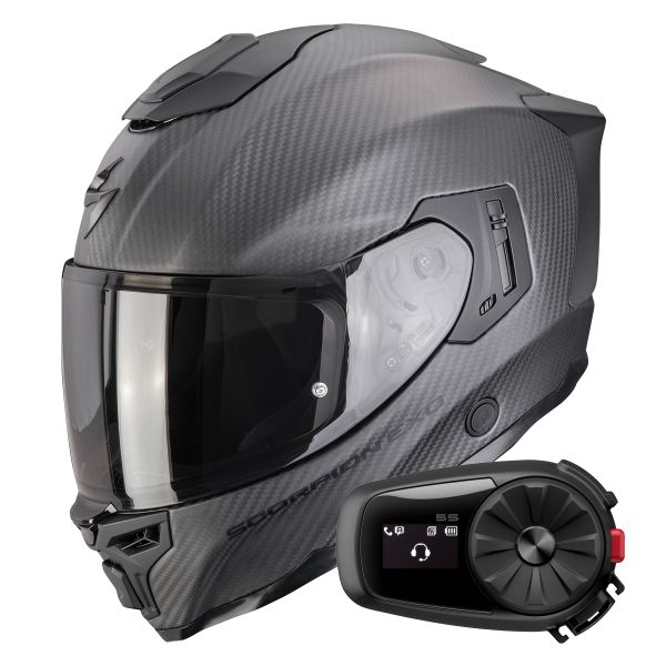 Full Face Scorpion Exo 1500 Carbon Air Solid Matt Black + Kit Bluetooth 5S Solo