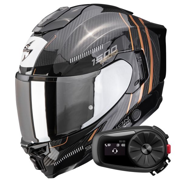 Full Face Scorpion Exo 1500 Carbon Air Zity Black Copper + Kit Bluetooth 5S Solo