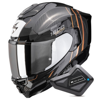 Casque Full Face Scorpion Exo 1500 Carbon Air Zity Black Copper + Kit Bluetooth BT Mini Casque Full Face Scorpion Exo 1500 Carbon Air Zity Black Copper + Kit Bluetooth BT Mini