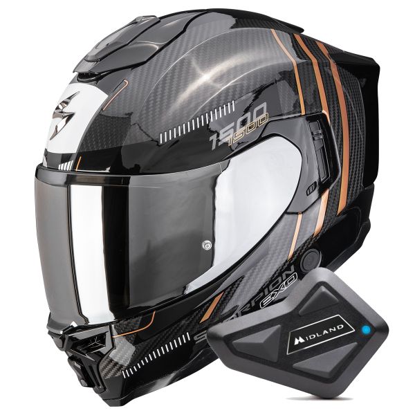Full Face Scorpion Exo 1500 Carbon Air Zity Black Copper + Kit Bluetooth BT Mini