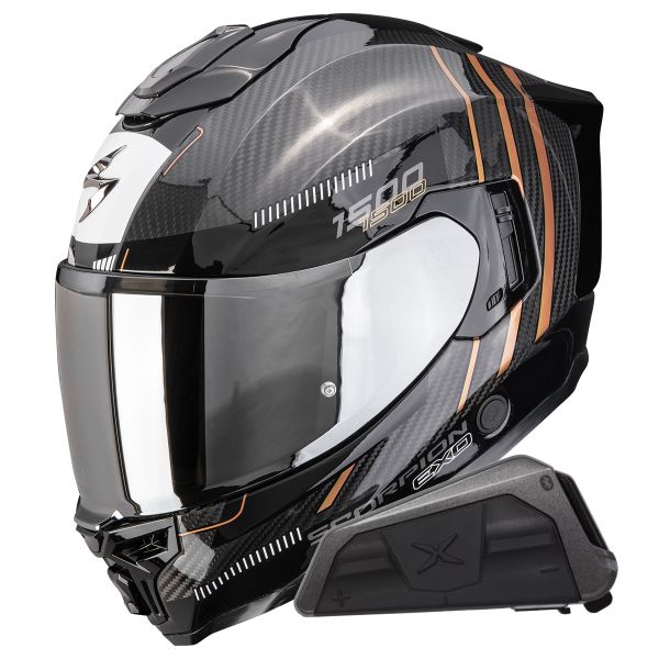 Full Face Scorpion Exo 1500 Carbon Air Zity Black Copper + Kit bluetooth Exo-Com Link-1