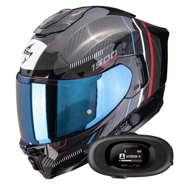 Full Face Scorpion Exo 1500 Carbon Air Zity Black Red Blue + Kit bluetooth 5R Lite Solo