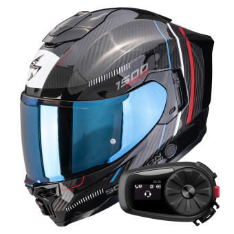 Casque Full Face Scorpion Exo 1500 Carbon Air Zity Black Red Blue + Kit Bluetooth 5S Solo Casque Full Face Scorpion Exo 1500 Carbon Air Zity Black Red Blue + Kit Bluetooth 5S Solo