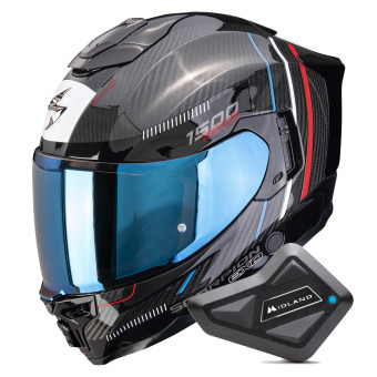 Full Face Scorpion Exo 1500 Carbon Air Zity Black Red Blue + Kit Bluetooth BT Mini