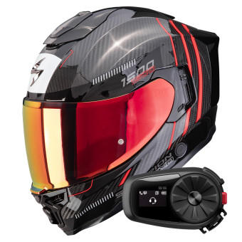 Full Face Scorpion Exo 1500 Carbon Air Zity Black Red + Kit Bluetooth 5S Solo