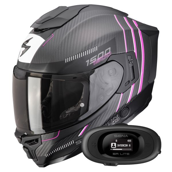 Full Face Scorpion Exo 1500 Carbon Air Zity Matt Black Pink + Kit bluetooth 5R Lite Solo