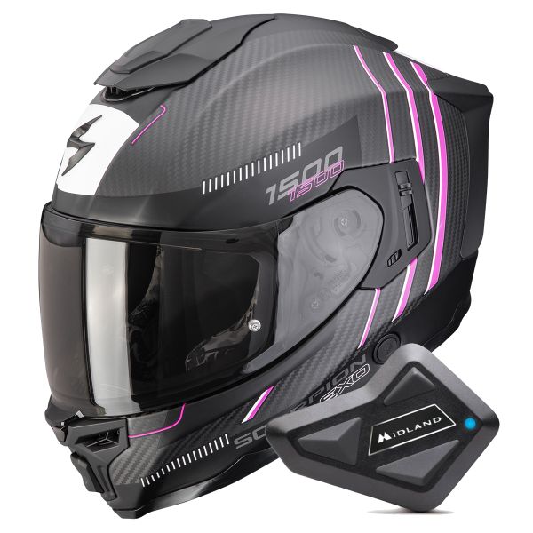 Full Face Scorpion Exo 1500 Carbon Air Zity Matt Black Pink + Kit Bluetooth BT Mini