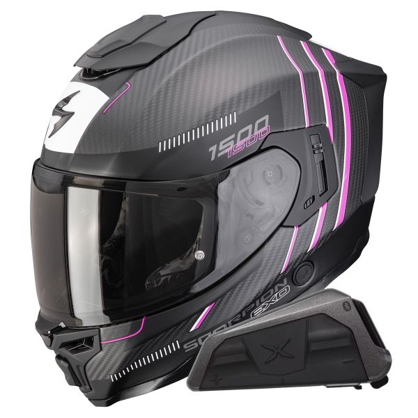 Full Face Scorpion Exo 1500 Carbon Air Zity Matt Black Pink + Kit bluetooth Exo-Com Link-1