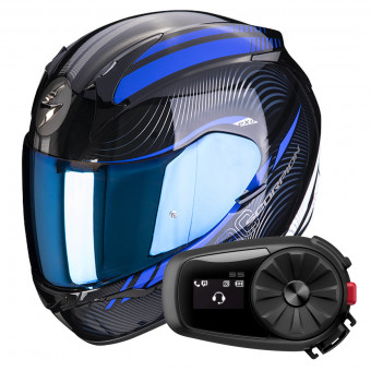Full Face Scorpion Exo 390 Sting Black Blue + Kit Bluetooth 5S