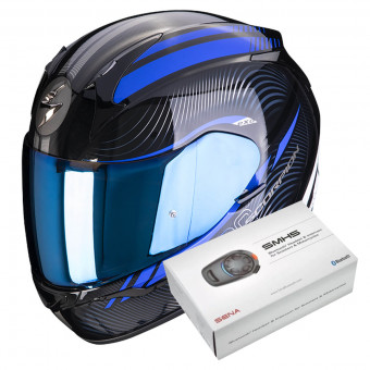 Full Face Scorpion Exo 390 Sting Black Blue + Kit Bluetooth SMH5