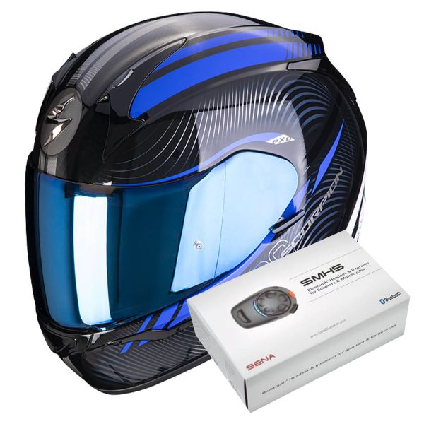 Full Face Scorpion Exo 390 Sting Black Blue + Kit Bluetooth SMH5